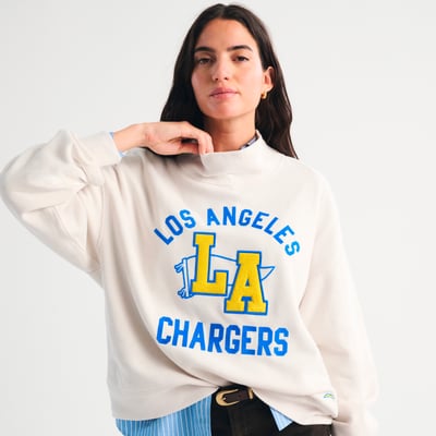 Los Angeles Chargers Abercrombie & Fitch Women's Sunday Oversized Funnel Neck Sweatshirt - Cream