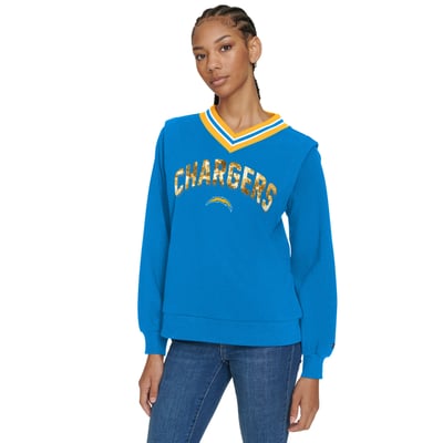 Los Angeles Chargers Tommy Hilfiger Women's Alice V-Neck Pullover Sweatshirt - Powder Blue