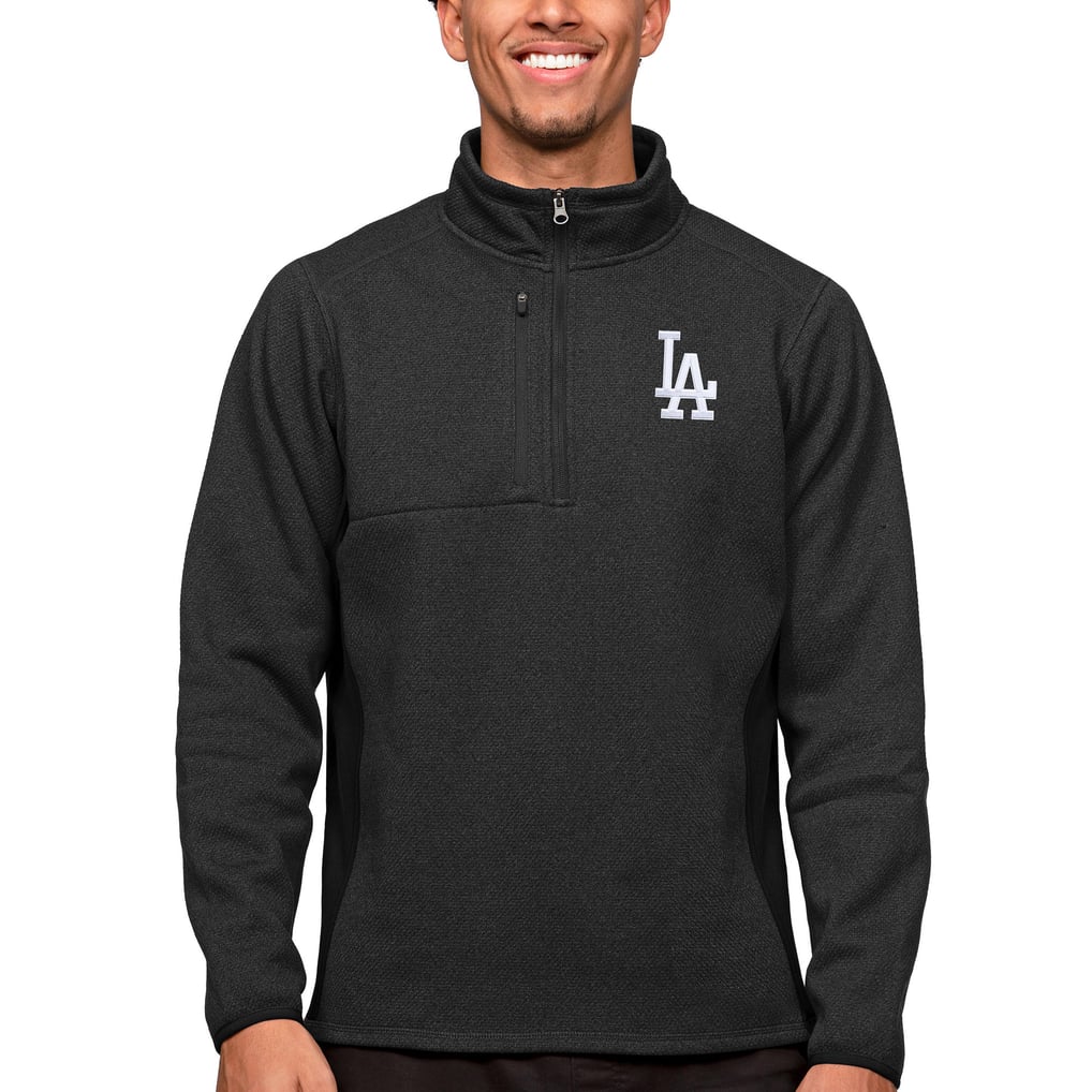 Los Angeles Dodgers Antigua Course Quarter-Zip Pullover Top - Heathered Black