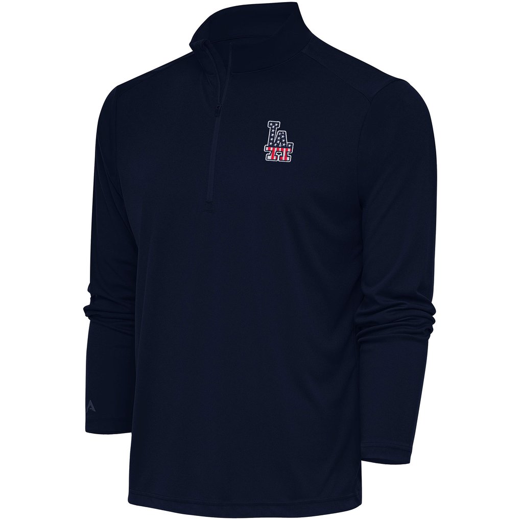  Los Angeles Dodgers Antigua Patriotic Tribute Quarter-Zip Pullover Top - Navy