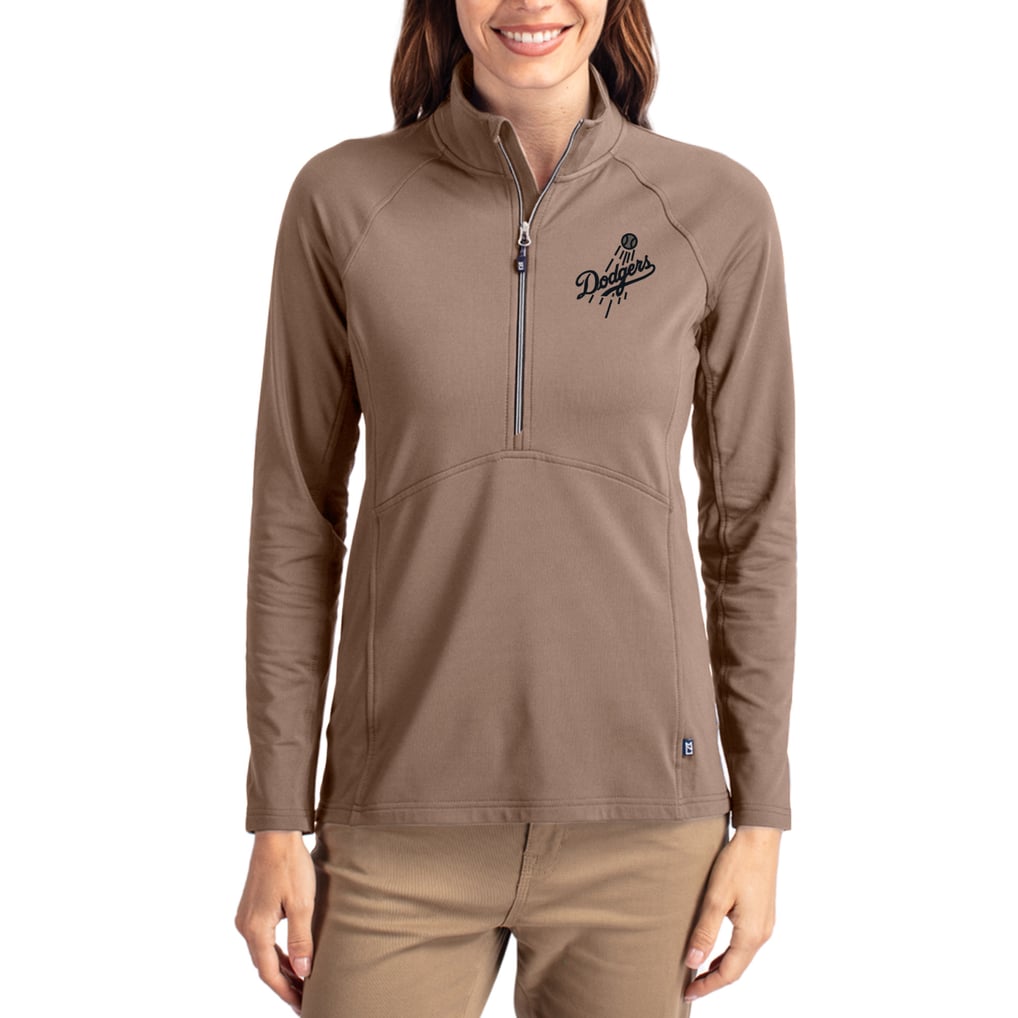 Los Angeles Dodgers Cutter & Buck Women's Adapt Eco Knit Stretch Half-Zip Pullover - Brown