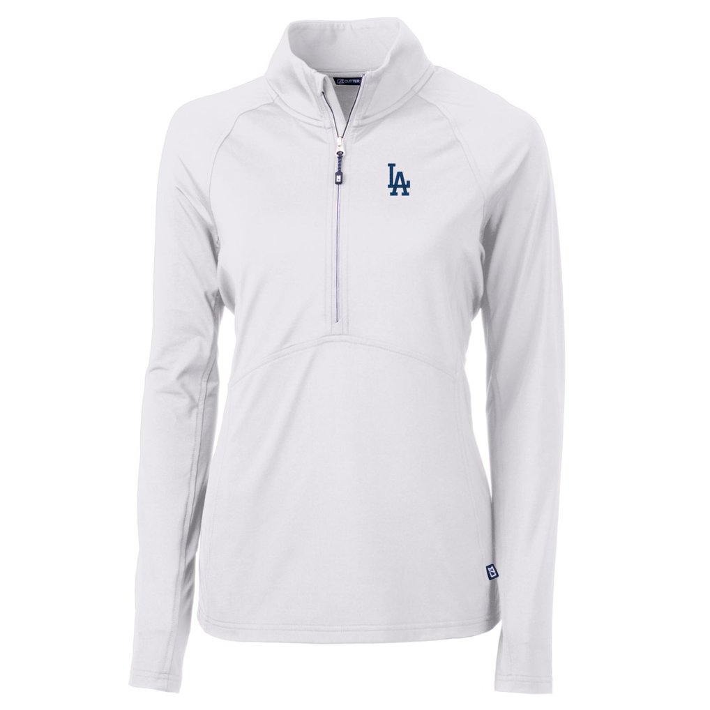 Los Angeles Dodgers Cutter & Buck Women's Adapt Eco Knit Stretch Half-Zip Pullover Top - White