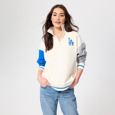  Los Angeles Dodgers Terez Women's Colorblock Quarter-Zip Pullover - Cream