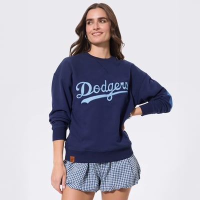 Los Angeles Dodgers Terez Women's Denim Patch Sweatshirt - Navy