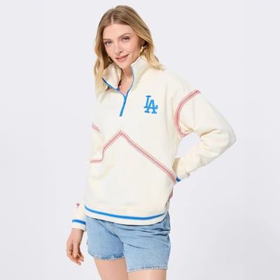  Los Angeles Dodgers Terez Women's Baseball Stitch Quarter-Zip Pullover - White