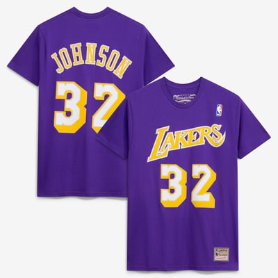 Magic Johnson Los Angeles Lakers Mitchell & Ness Hardwood Classics Name & Number T-Shirt - Purple