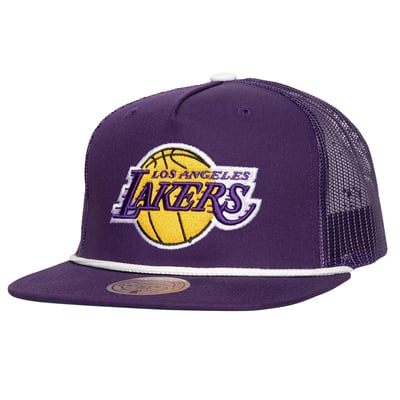 Los Angeles Lakers Mitchell & Ness Roper Meshback Trucker Snapback Hat - Purple