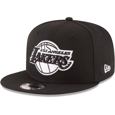 Los Angeles Lakers New Era Black & White Logo 9FIFTY Adjustable Snapback Hat - Black