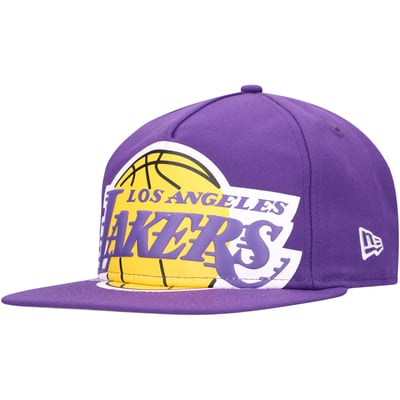 Los Angeles Lakers New Era Oversized Puff Print Logo Golfer Snapback Hat - Purple