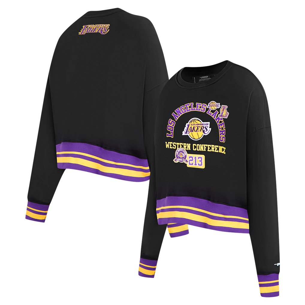Los Angeles Lakers Pro Standard Women's Area Code Cropped Pullover Sweatshirt - Black