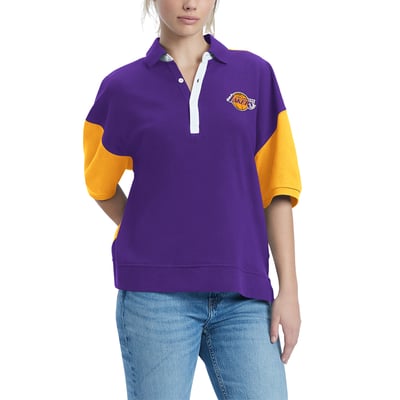 Los Angeles Lakers Tommy Jeans Women's Taya Puff Sleeve Pique Polo Shirt - Purple