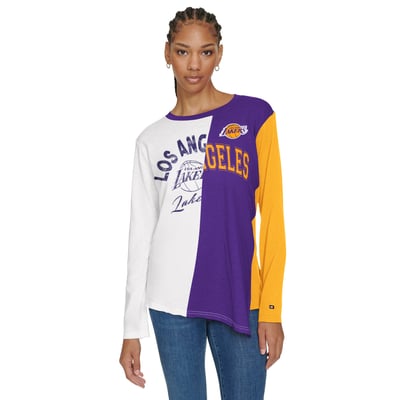 Los Angeles Lakers Tommy Jeans Women's Amelia Color Blocked Long Sleeve T-Shirt - White/Purple