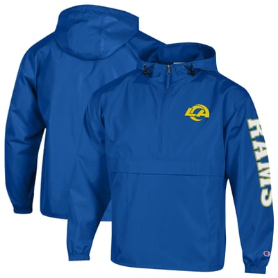 Los Angeles Rams Champion Packable Hooded Windbreaker Half-Zip Jacket - Royal