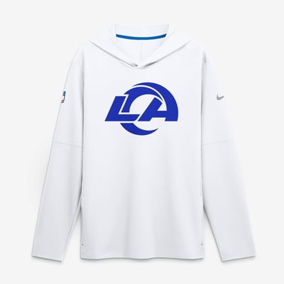 Los Angeles Rams Nike Fearsome White Sideline Lightweight Long Sleeve Hooded Dri-FIT T-Shirt