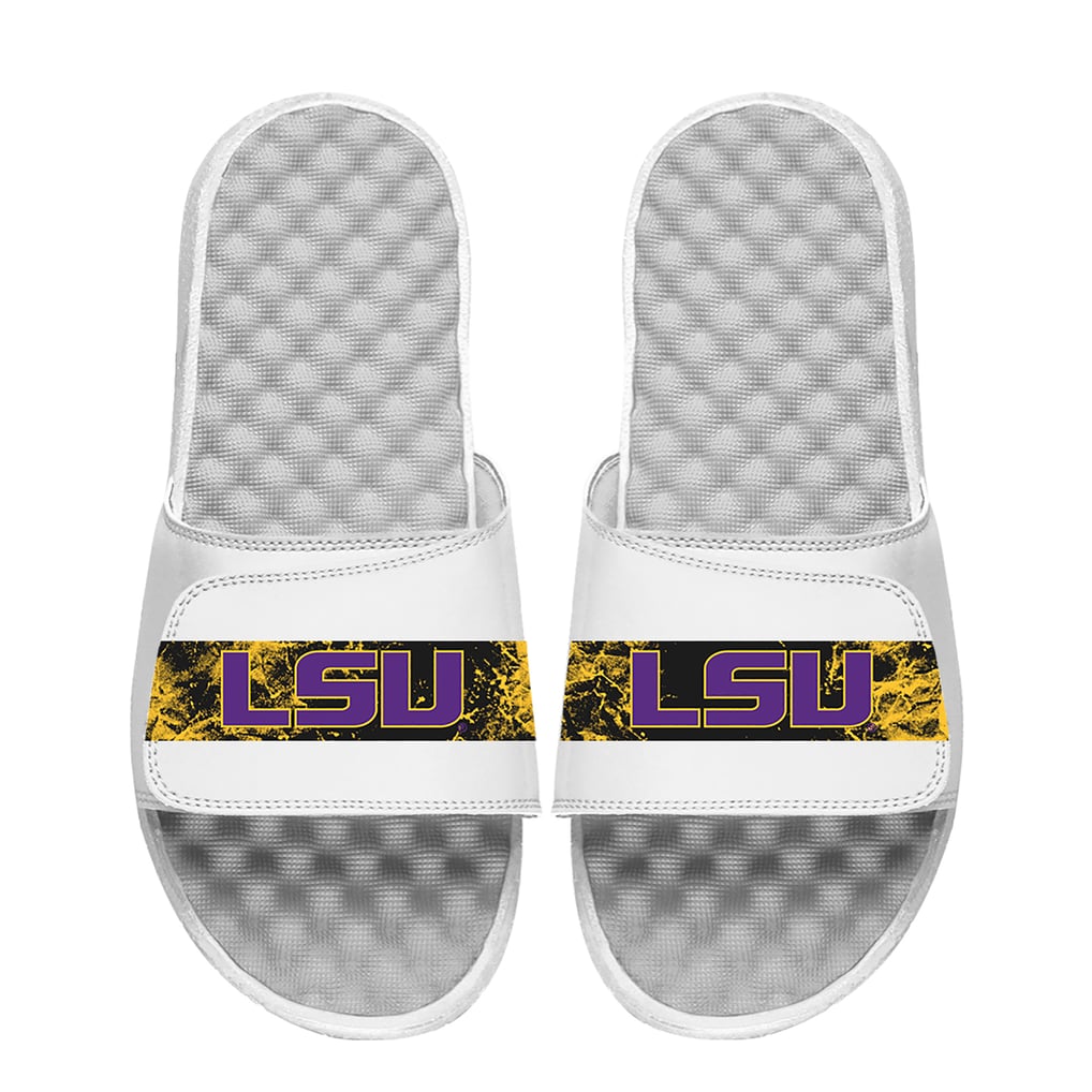 LSU Tigers ISlide  Distressed Slide Sandals - White