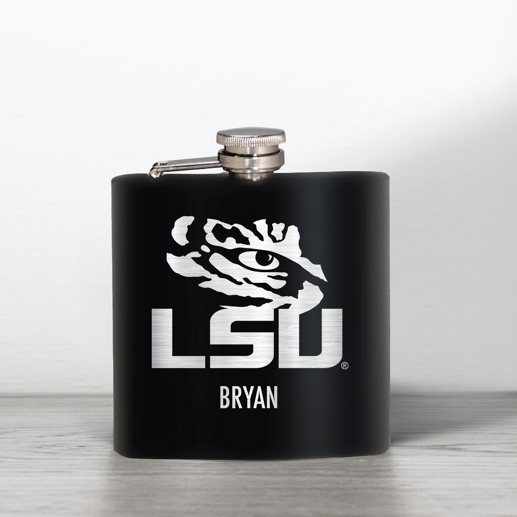 LSU Tigers 6oz. Personalized Stealth Hip Flask - Black