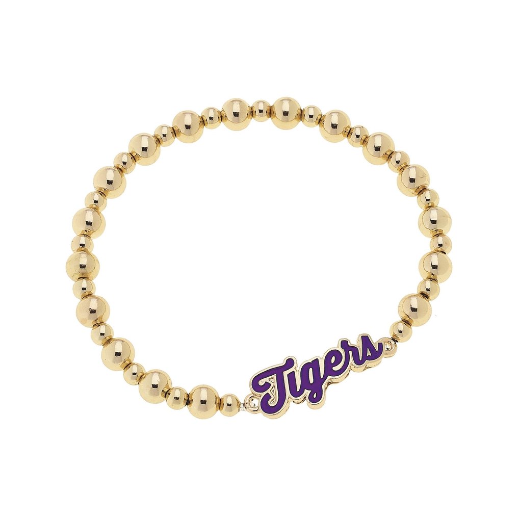 LSU Tigers CANVAS Style 18k Gold-Plated Script Stretch Bracelet