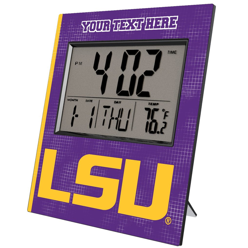 LSU Tigers Keyscaper Cross Hatch Personalized Digital Desk Clock