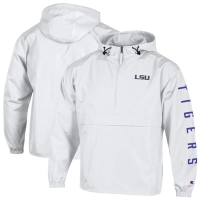  LSU Tigers Champion Cloud Packable Half-Zip Hooded Jacket - White