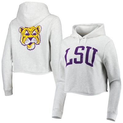 LSU Tigers League Collegiate Wear Women's 2-Hit 1636 Cropped Pullover Hoodie - Ash