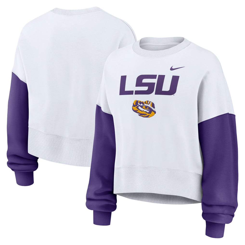 LSU Tigers Nike Women's Oversized Color-Block Pullover Sweatshirt - White