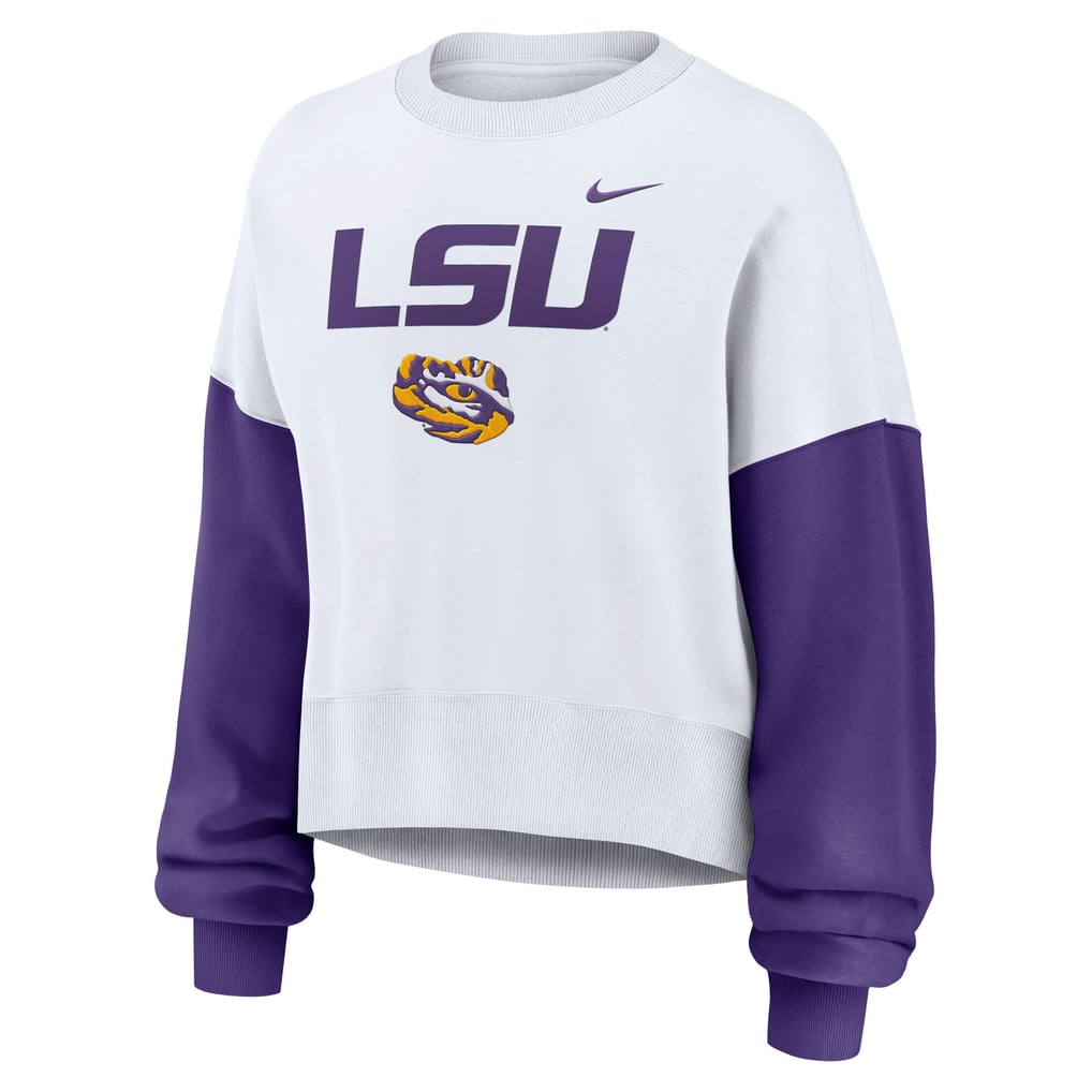 LSU Tigers Nike Women's Oversized Color-Block Pullover Sweatshirt - White