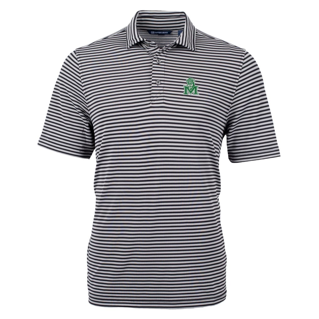 Marshall Thundering Herd Cutter & Buck Throwback Logo Virtue Eco Pique Stripe Recycled Polo - Black