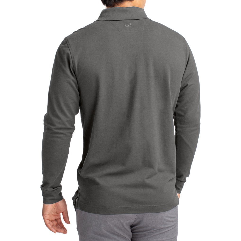 Marshall Thundering Herd Cutter & Buck Advantage Eco Tri-Blend Pique Long Sleeve Polo - Gray