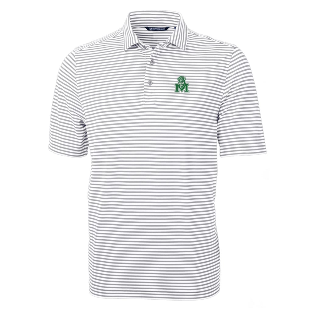 Marshall Thundering Herd Cutter & Buck Throwback Logo Virtue Eco Pique Stripe Recycled Polo - Gray