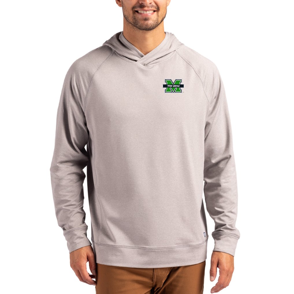 Marshall Thundering Herd Cutter & Buck Primary Logo Adapt Knit Raglan Pullover Hoodie - Heather Gray