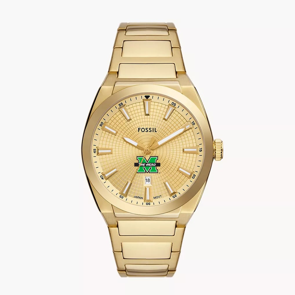  Marshall Thundering Herd Fossil Everett Three-Hand Date  Stainless Steel Watch - Gold