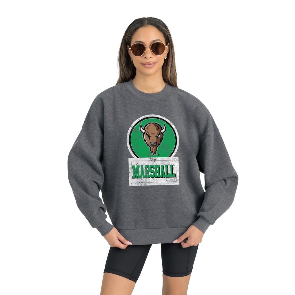 Marshall Thundering Herd Gameday Couture Women's Oversized Drop Shoulder Fleece Drop Pullover Sweatshirt - Charcoal