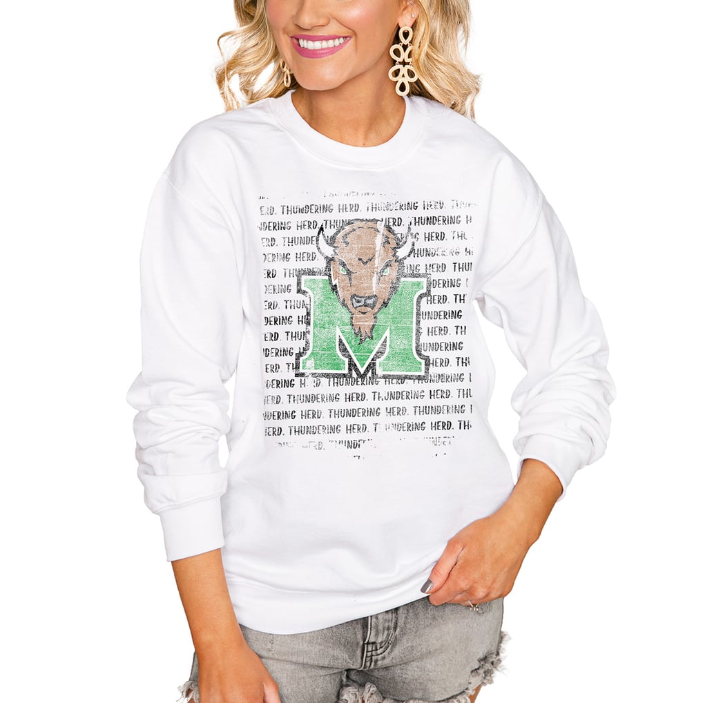 Marshall Thundering Herd Women's Bold Type Perfect Pullover Sweatshirt - White