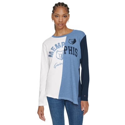 Memphis Grizzlies Tommy Jeans Women's Amelia Color Blocked Long Sleeve T-Shirt - White/Light Blue