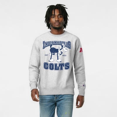 Indianapolis Colts Disney x Champion Horace Horsecollar Reverse Weave Sweatshirt - Heather Gray