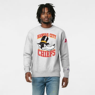 Kansas City Chiefs Disney x Champion Big Bad Wolf Reverse Weave Sweatshirt - Heather Gray