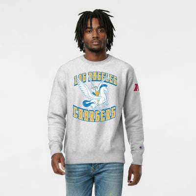 Los Angeles Chargers Disney x Champion Hercules & Pegasus Reverse Weave Sweatshirt - Heather Gray