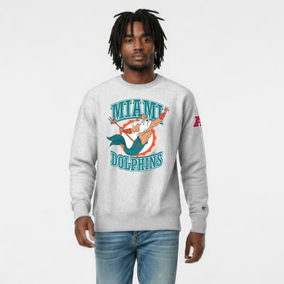 Miami Dolphins Disney x Champion King Triton Reverse Weave Sweatshirt - Heather Gray