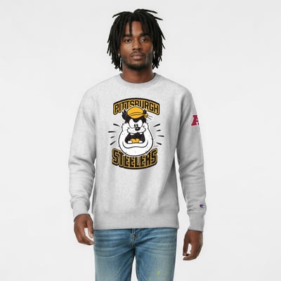 Pittsburgh Steelers Disney x Champion Pete Reverse Weave Sweatshirt - Heather Gray