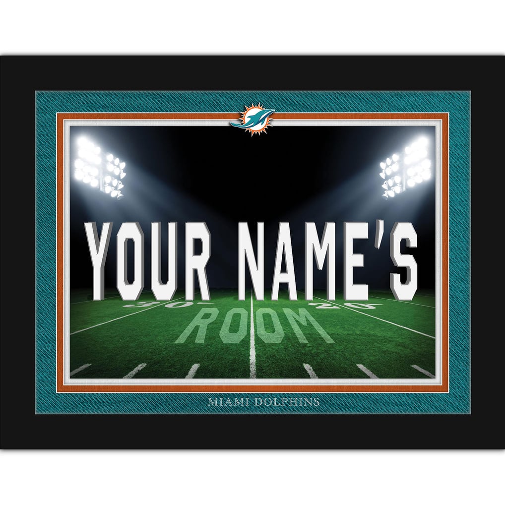 Miami Dolphins 12'' x 16'' Personalized Framed Field Spotlight Print - Black