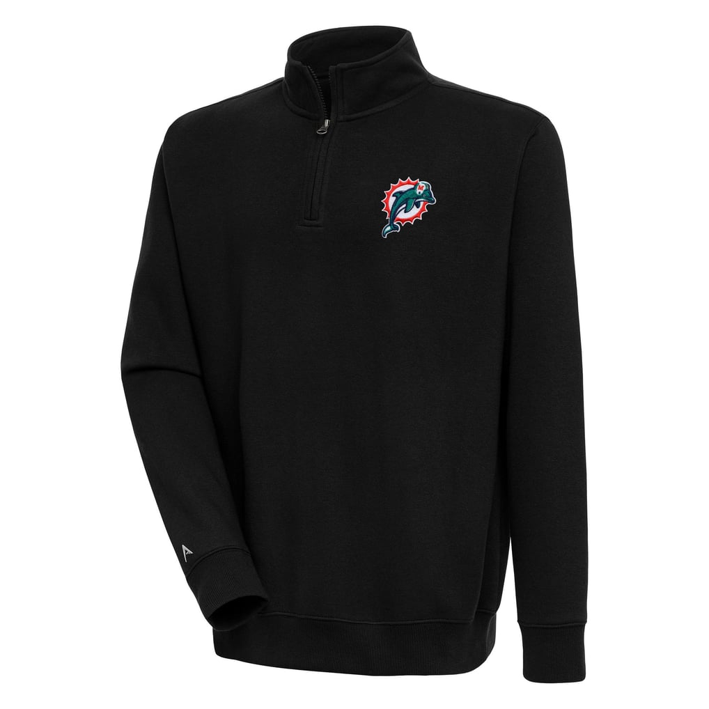 Miami Dolphins Adult Throwback Logo Victory Quarter-Zip Pullover Top - Black