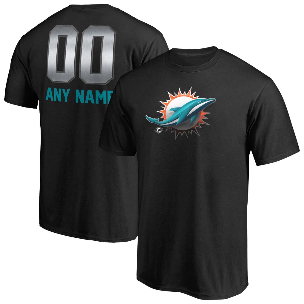 Miami Dolphins Personalized Midnight Mascot T-Shirt - Black