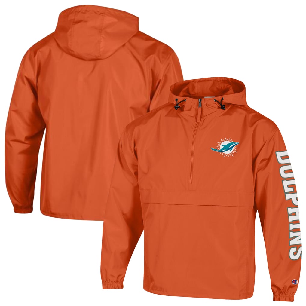 Miami Dolphins Champion Packable Hooded Windbreaker Half-Zip Jacket - Orange
