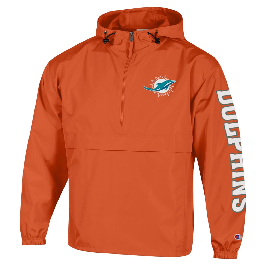 Miami Dolphins Champion Packable Hooded Windbreaker Half-Zip Jacket - Orange
