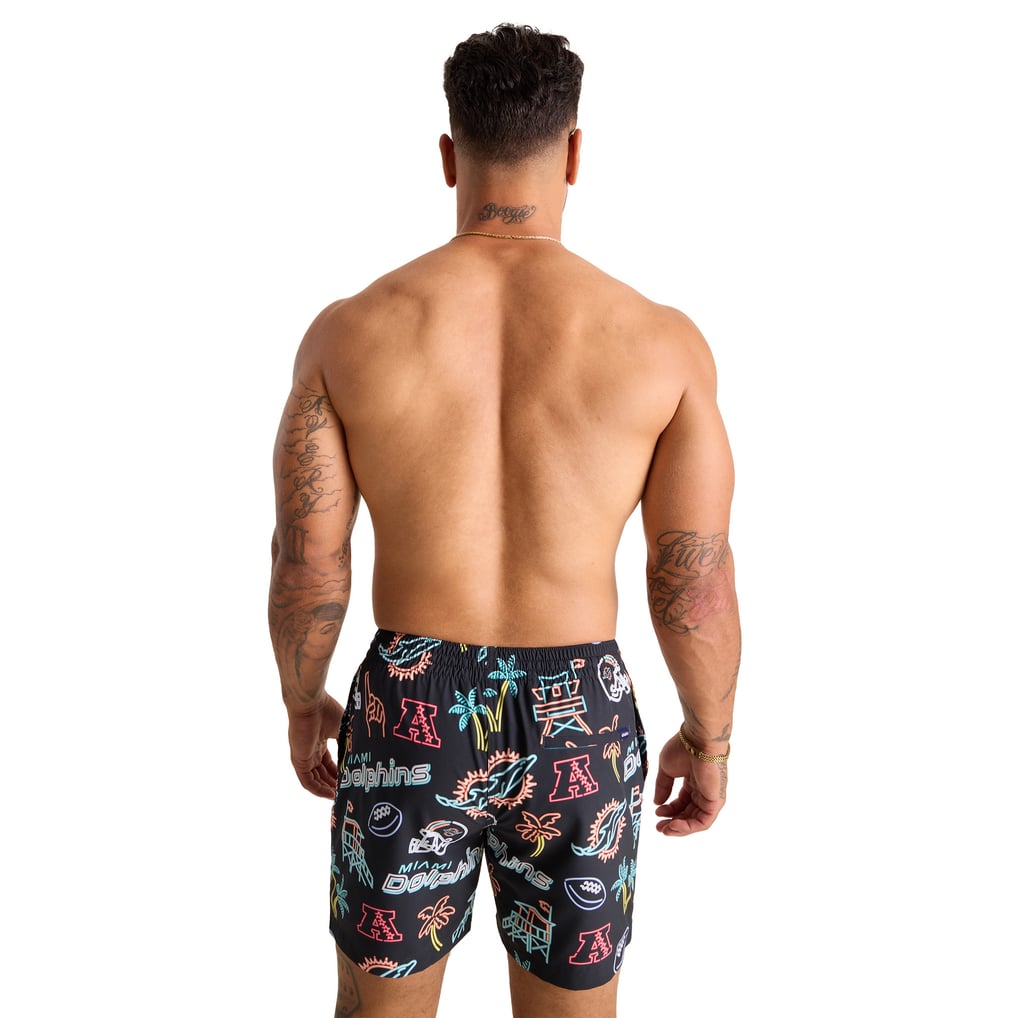 Miami Dolphins Chubbies The Neon 5.5" Classic Lined Swim Trunks - Black