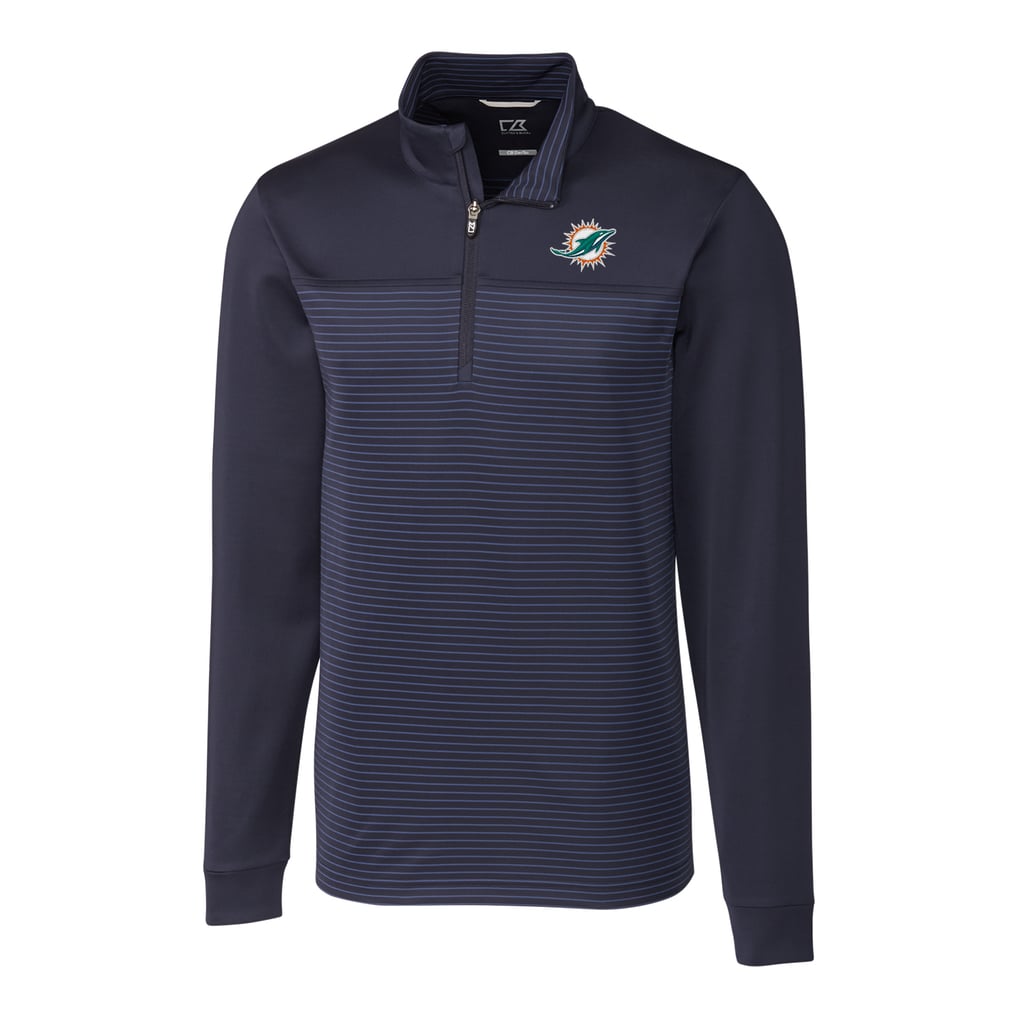 Miami Dolphins Cutter & Buck Big & Tall Traverse Stripe Quarter-Zip Pullover Jacket - Navy