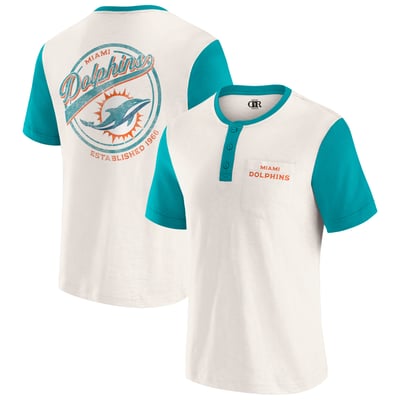 Miami Dolphins Darius Rucker Collection by Fanatics Henley Colorblock Slub Pocket T-Shirt - Cream