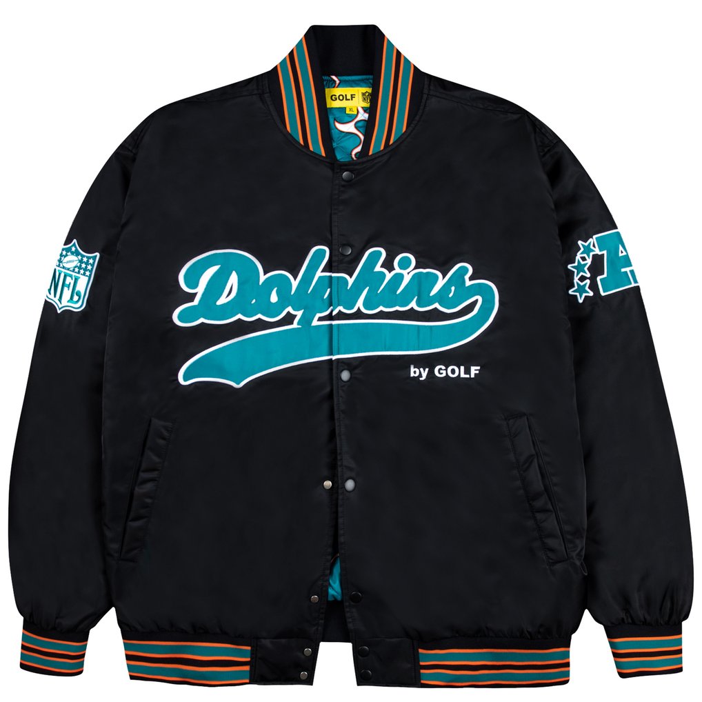 Miami Dolphins GOLF WANG Satin Full-Snap Bomber Jacket - Black