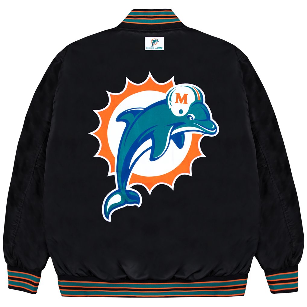 Miami Dolphins GOLF WANG Satin Full-Snap Bomber Jacket - Black