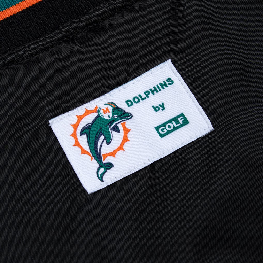 Miami Dolphins GOLF WANG Satin Full-Snap Bomber Jacket - Black